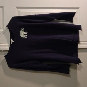 Crown & Ivy Navy Blue Sweater Raw hem with elephant print detail - Medium